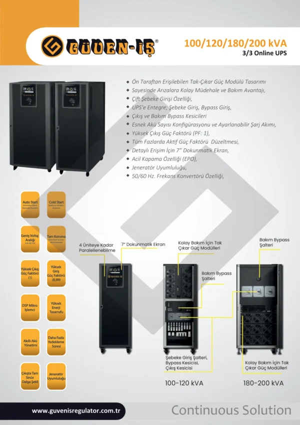 100/120/180/200 kVA 3/3 Online UPS Ürün Özellikleri 1