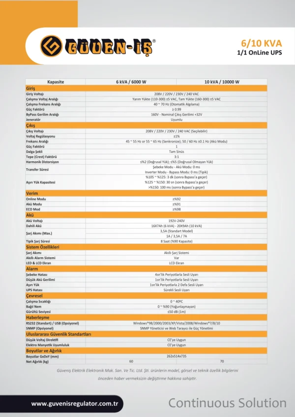 6-10 KVA 1-1 Online Rack Mount UPS Özellikleri - 2
